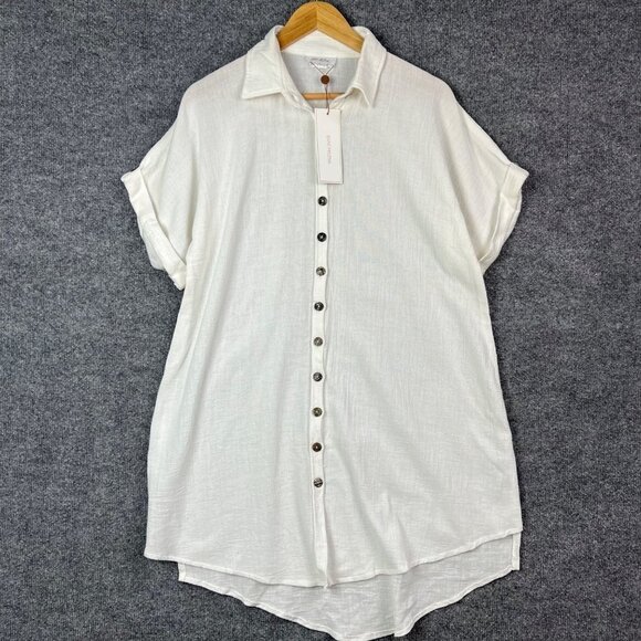 NEW Saint Helena Women's Shirt‎ Dress White Collar Button size L - Picture 1 of 9